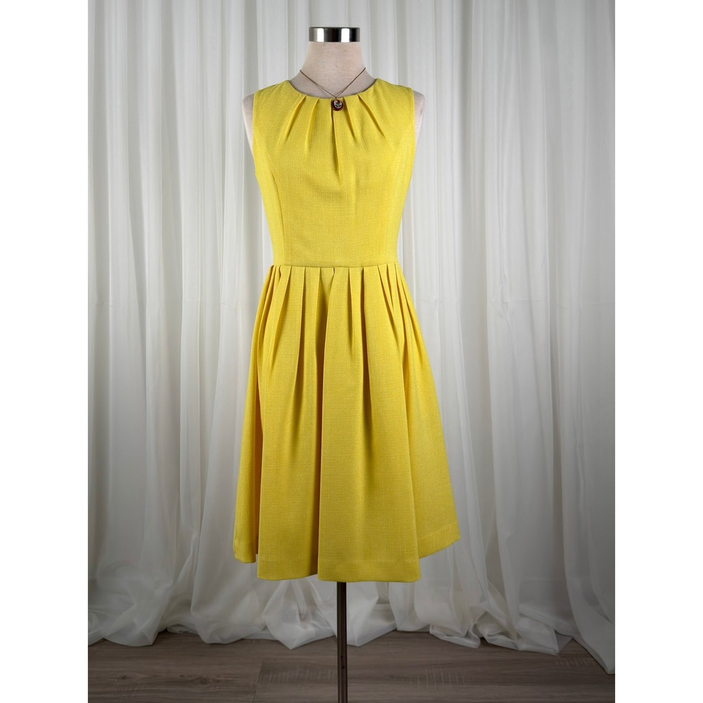 Ellen‎ Tracy Pleated Fit and Flare Dress Womens Yellow Size 6